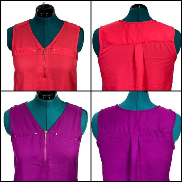 Mileage Partial Zip Up Sleeveless Chiffon Tank Top Bundle Size L Orange Purple - Picture 2 of 15